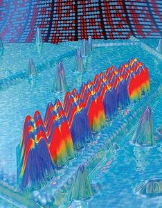 An atomically assembled array of 96 iron atoms containing one byte of magnetic information in antiferromagnetic states. (c) IBM Research-Almaden