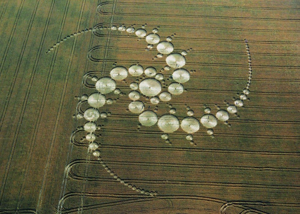 This circle dates back to 1996, but is a favorite of Taylor because it depicts the Julia set. This circle, in a wheat field at Windmill Hill, Wiltshire, was one of a series of circles that summer that represented fractals, or self-similar repeating patterns. A Julia set fractal had appeared in the same year at Stonehenge, according to Alexander. This circle was nicknamed the 'Triple Julia' because it appeared to have three Julia spirals. The spirals were actually not true Julia spirals, but it was one of the most ambitious crop circles of that year, Alexander said.