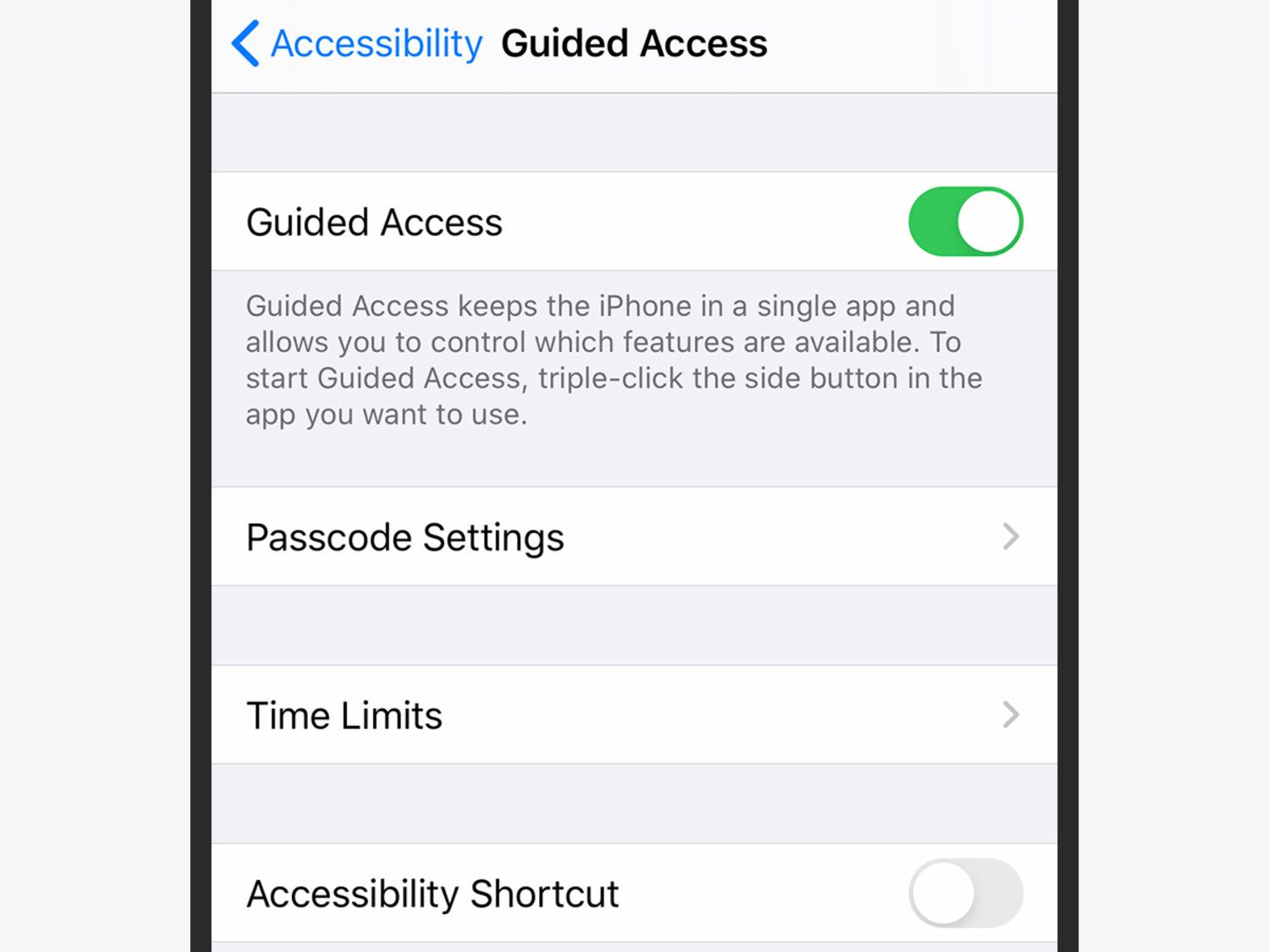 Screenshot of iOS Guided Access