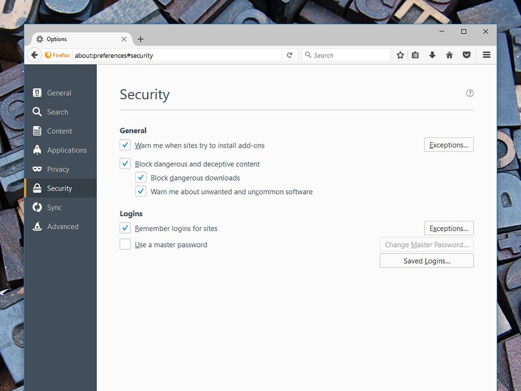 The Firefox where you can manage your passwords in the browser's built-in password manager.