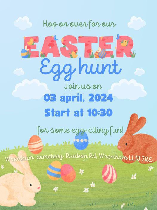 The Easter egg hunt invited children to 'hop on over' to the cemetery.