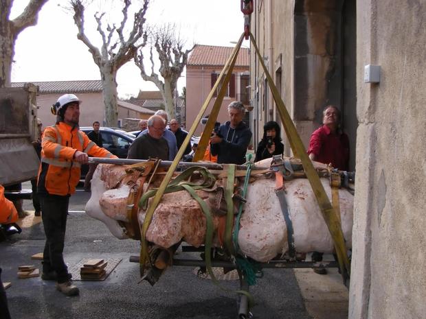 titanosaur fossils being transported