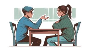 – 202404Vector art illustration of two people having a conversation