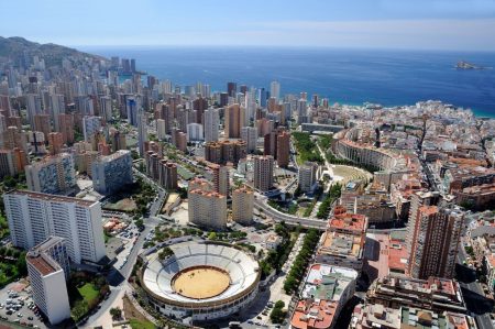 Panoramic view of Benidorm from above, showcasing its iconic skyline and coastal beauty