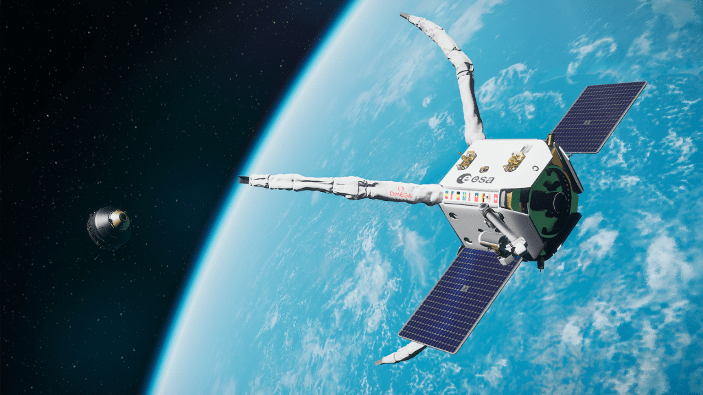 – artistic impression of the servicer clearspace 1 approaching a space debris object vespa during the clearspace 1 mission to take place in 2026 2023 clearspace