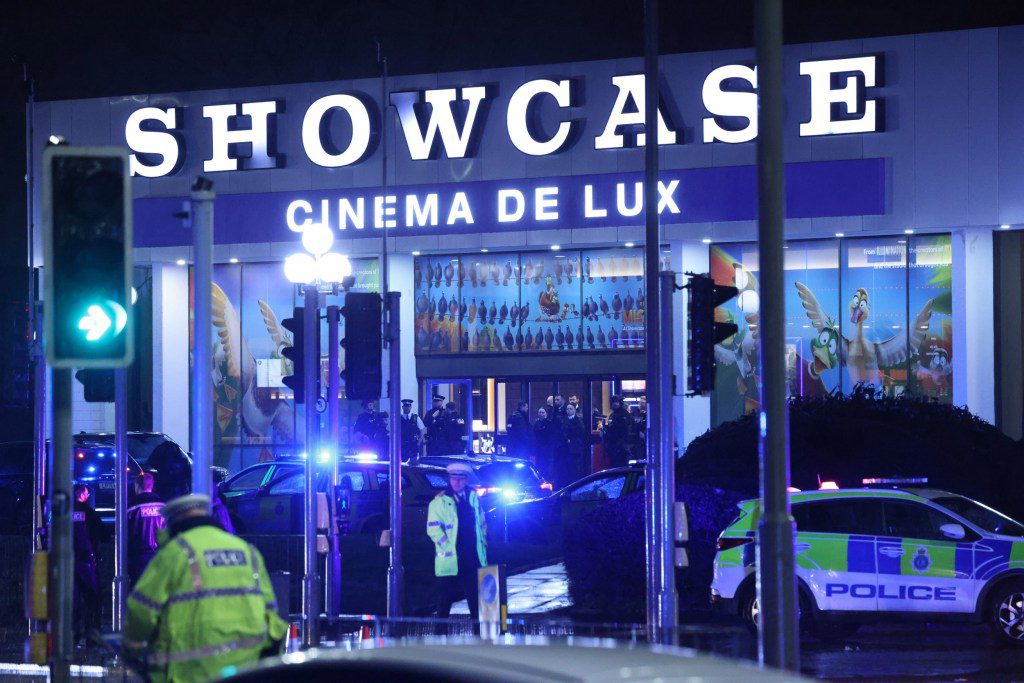 Police at the Showcase Cinema on East Lancashire Lane in Liverpool.
