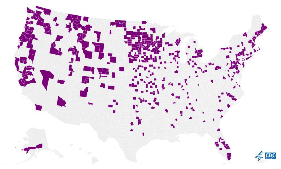 The Centers for Disease Control and Prevention's H5N1 bird flu detections map across the United States 