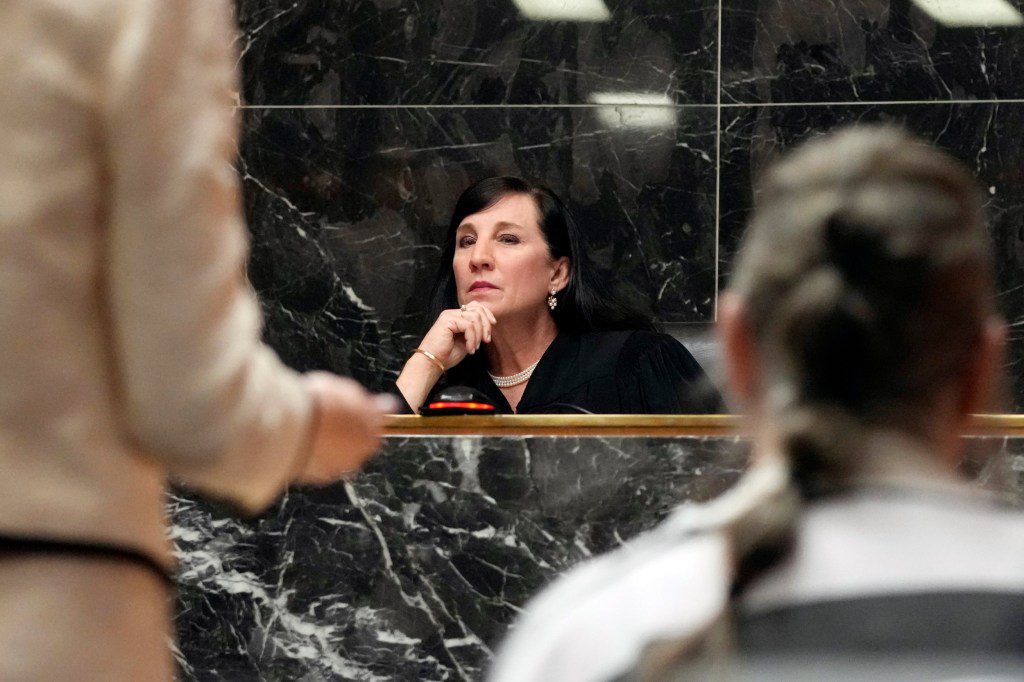 Judge Cheryl Matthews listens to defense attorneys during the sentencing of Jennifer and James Crumbley 