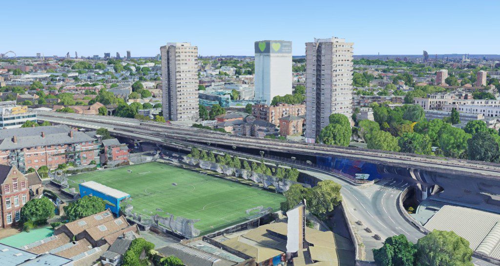 Google Earth view of Westway Sports Centre near Grenfell Tower, west London (Picture: Google)