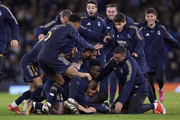 Real Madrid stars celebrate beating Manchester City