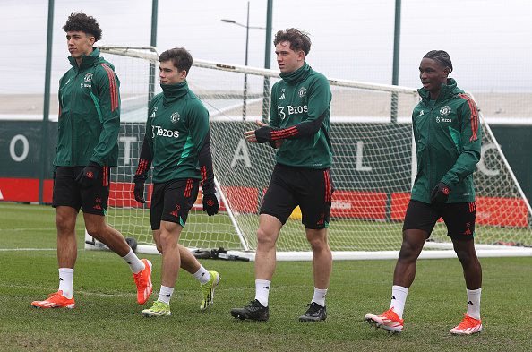 Ethan Wheatley, Harry Amass, Louis Jackson, Habeeb Ogunneye have been included in Sunday’s squad. (Photo by Matthew Peters/Manchester United via Getty Images)