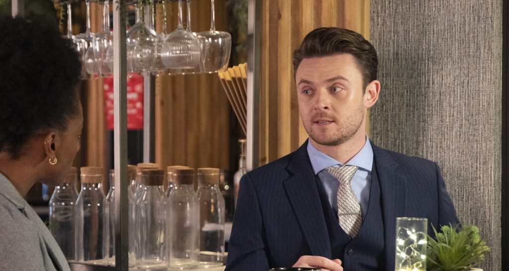 Joel speaks to Emily in the Bistro in Corrie