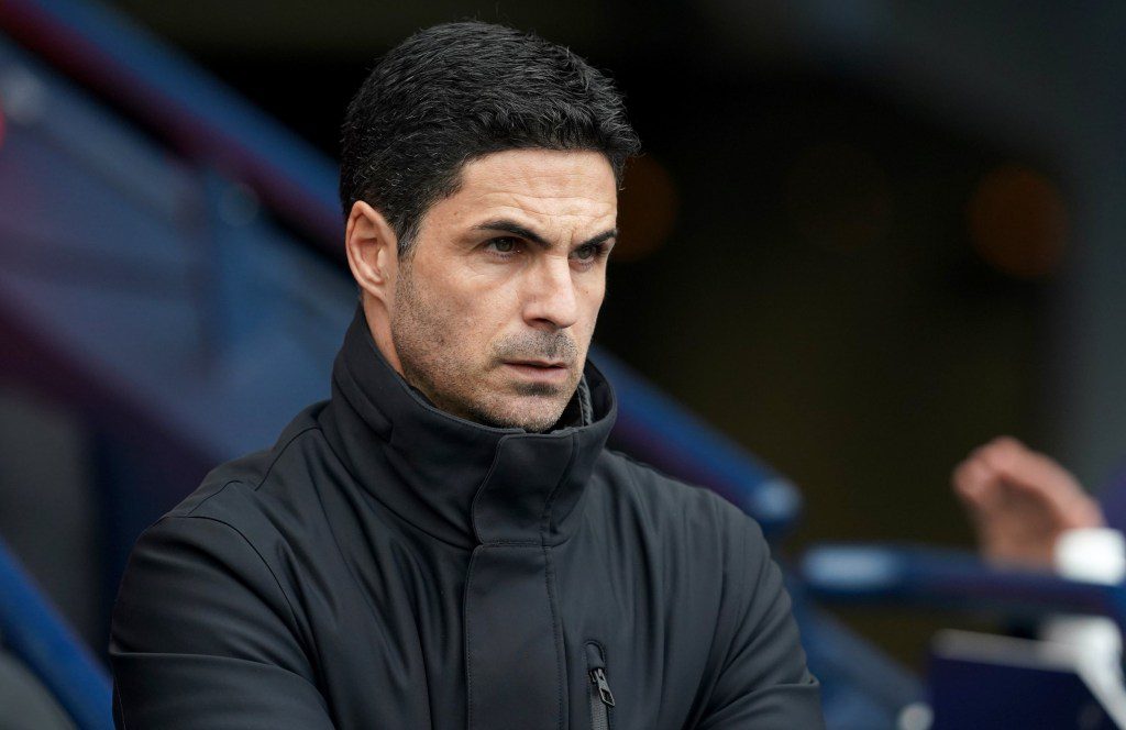 Mikel Arteta pictured watching his Arsenal team from the sidelines
