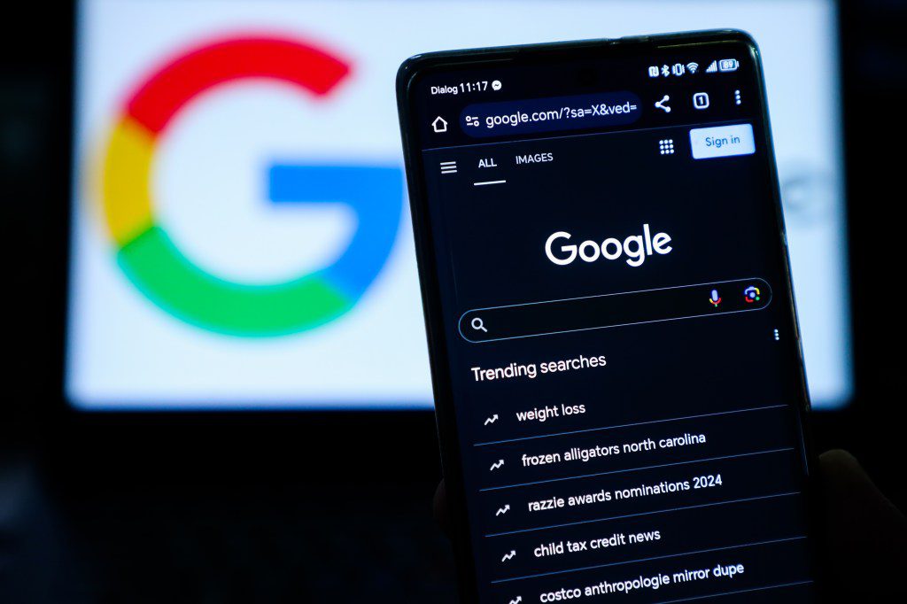Google logo and search results