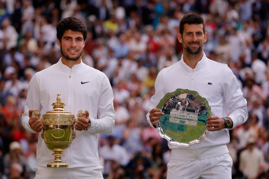 Carlos Alcaraz and Novak Djokovic at Wimbledon