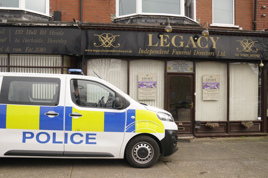 Police outside the Anlaby Road branch of Legacy Independent Funeral Directors in Hull after after reports of 