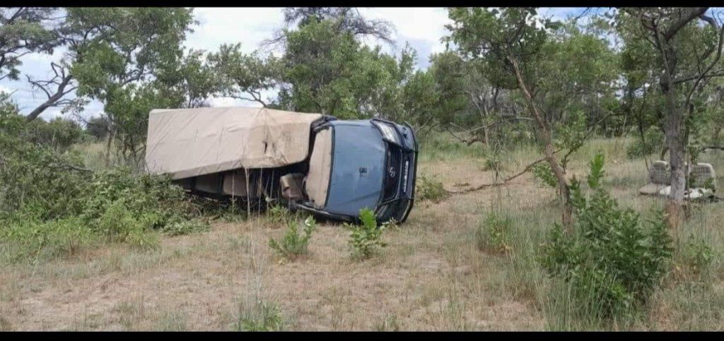 The elephant flipped the safari vehicle on Saturday morning