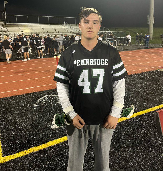 Pennridge goalkeeper Tyler Vandermark made 23 saves in the Rams' win over Souderton on Tuesday, May 7, 2024. (Andrew Robinson/For MediaNews Group)