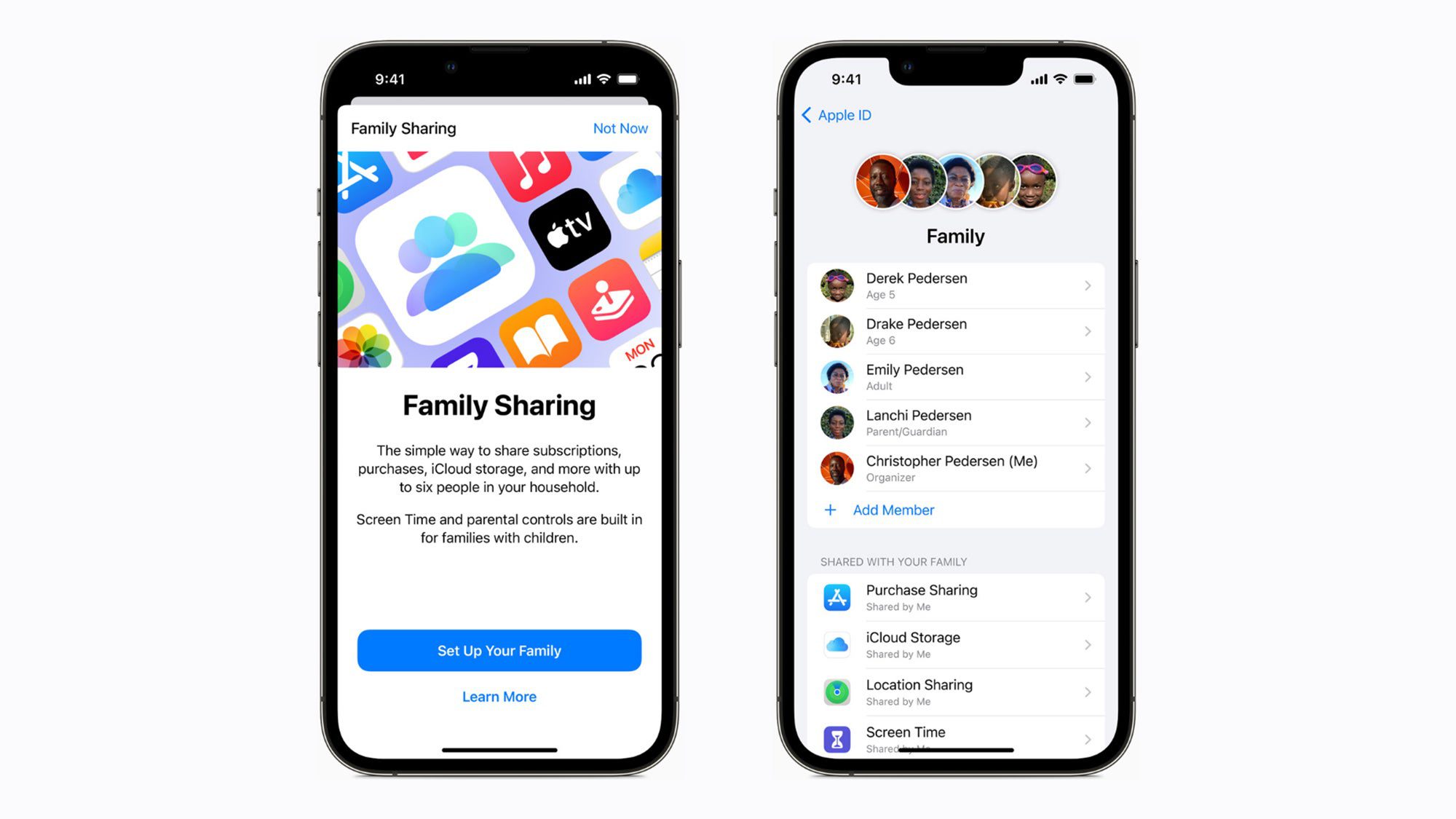screenshot of family sharing options