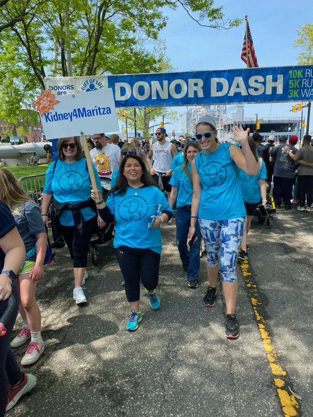 New Hanover Upper Frederick Elementary second-grade teacher Maritza Ventresca, center, who is in need of a kidney transplant, walked in the Philly Donor Dash Walk in April. (Photo courtesy of Team Kidney4Maritza)