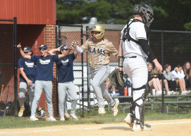 Spring-Ford's Tyler Collons, 12, heads to home plate to score on Nick Flores' two-RBI double in the top of the second inning against Methacton during their game on Friday, May 3, 2024. (Mike Cabrey/MediaNews Group)